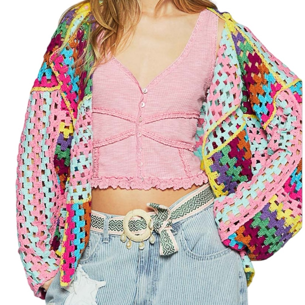 Vibrant Multicolor Women's Crochet Cardigan